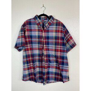 Eddie Bauer Classic Red Blue Plaid Short Sleeve Button Up camp Shirt Men sz 2XL